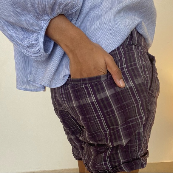 mismatch purple checked cotton shorts with pockets. - Picture 4 of 6